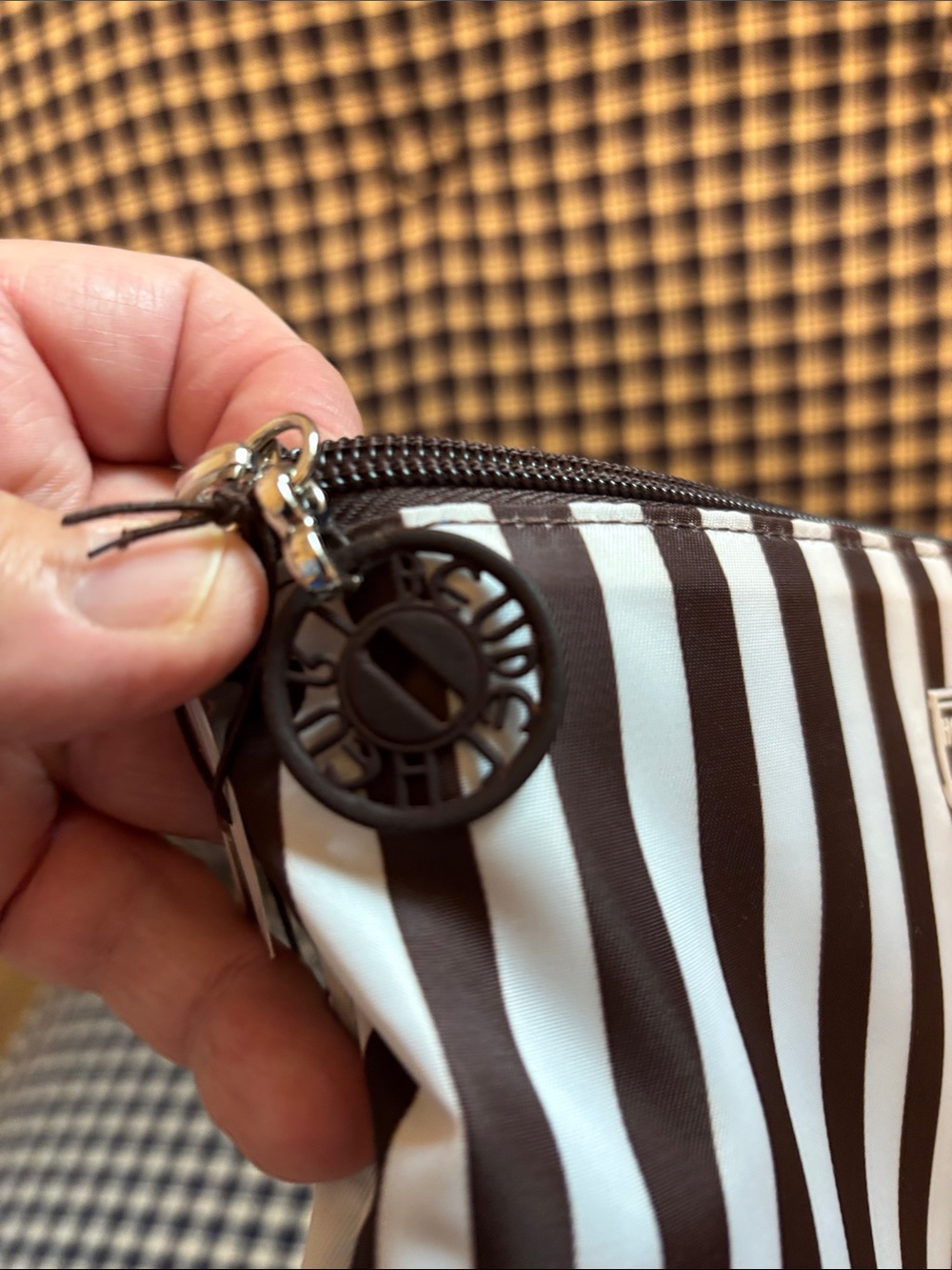henri bendel Brown and White Vertical Striped packable tote - Picture 3 of 10